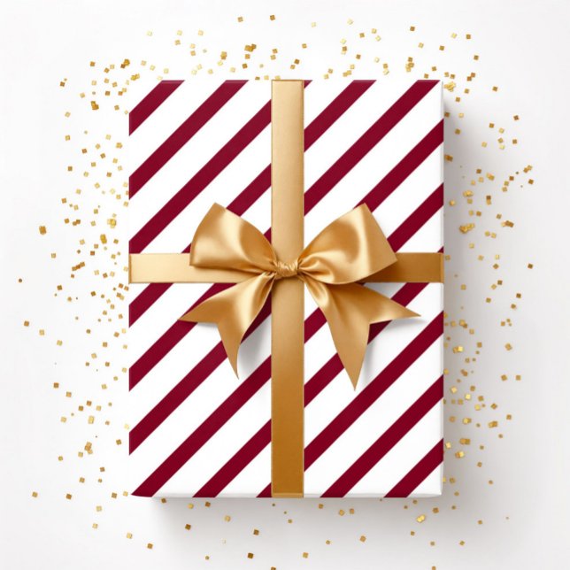 Papel De Presente Bandas de Borgonha Elegante (Elegant Burgundy Stripes Wrapping Paper)