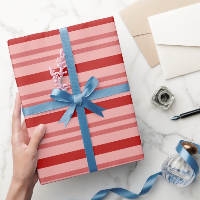 Papel De Presente Bandas de Canas Elegantes Clássicas, Vermelhas e R (Presentear)