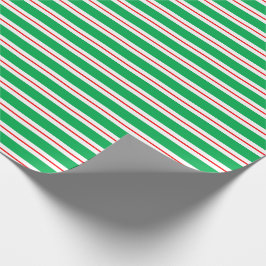 Papel De Presente Bandas de Canas Verde Vermelhas
