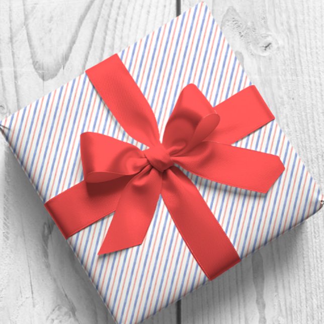 Papel De Presente Bandas de Diagonal Vermelha e Azul (Criador carregado)