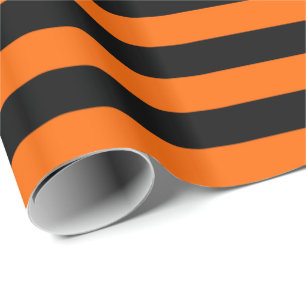 Papel De Presente Bandas de Halloween em Laranja e Preto