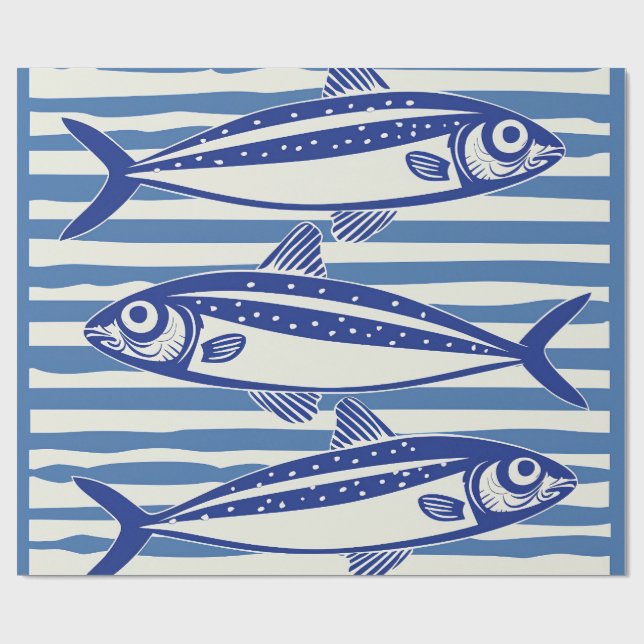 Papel De Presente Bandas de Sardinha Azul e Branca (Aberto)