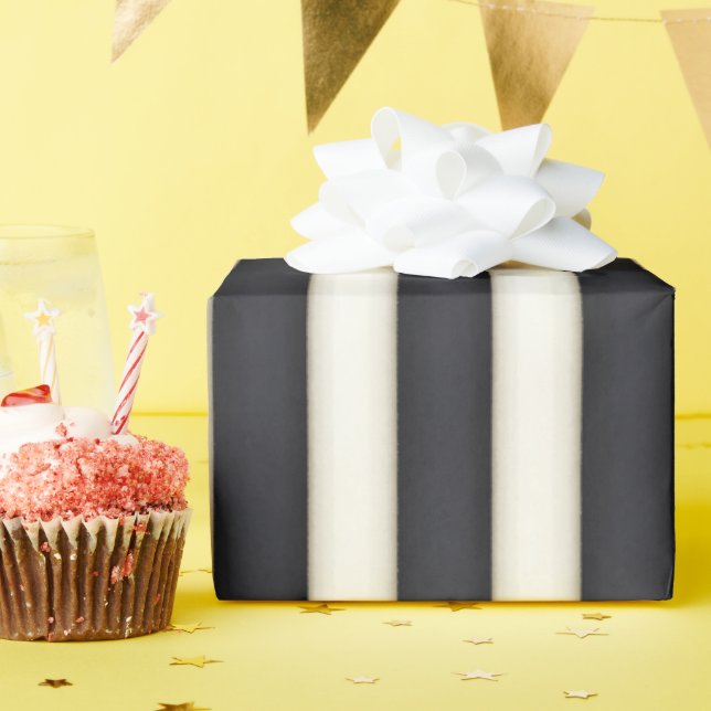 Papel De Presente Bandas Vitorianas Brancas Negras e Antigas (Festa de aniversário)