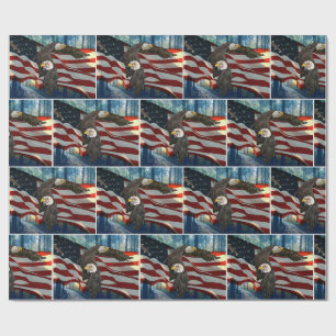Papel De Presente Bandeira Americana Bald Eagle