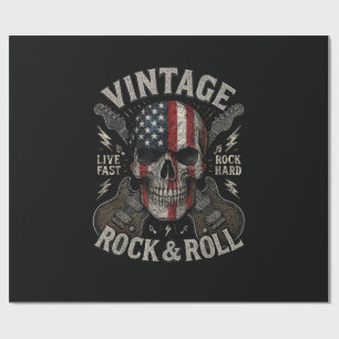 Papel De Presente Bandeira Americana Caveira Rock Vintage Guitarra R