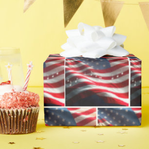 Papel De Presente Bandeira Americana Com Notas Musicais