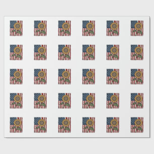 Papel De Presente Bandeira Americana de Girassol Vintage
