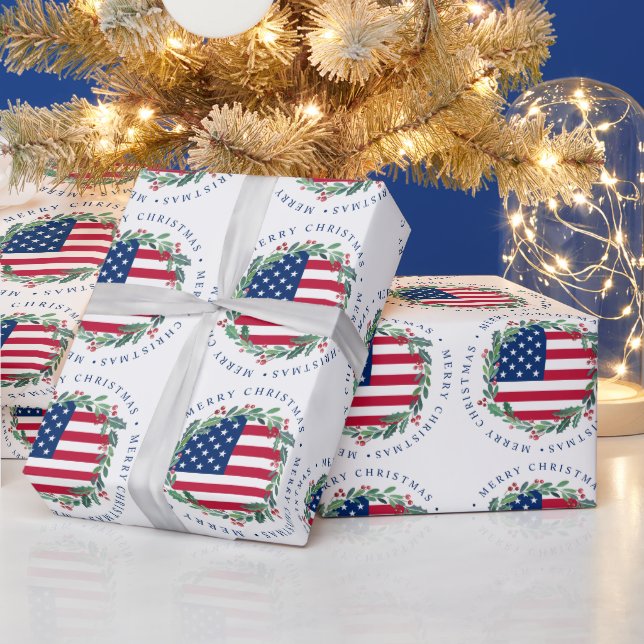 Papel De Presente Bandeira Americana de Natal Patriótica (Feriados)