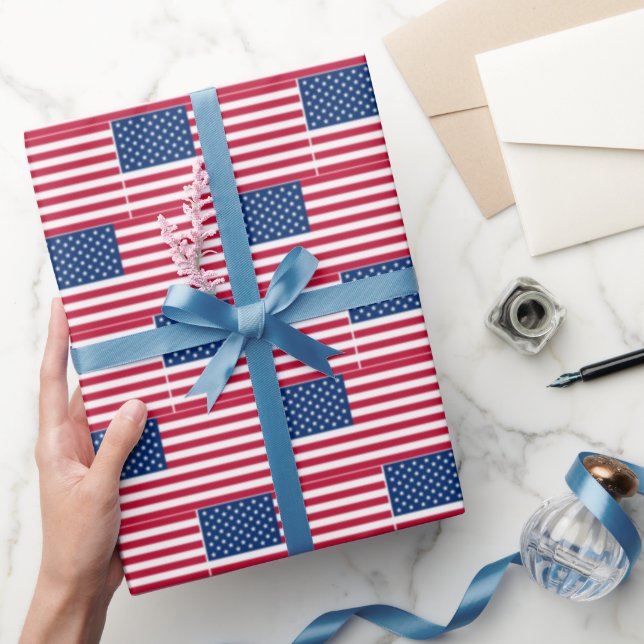 Papel De Presente Bandeira Americana Desfocada (Presentear)