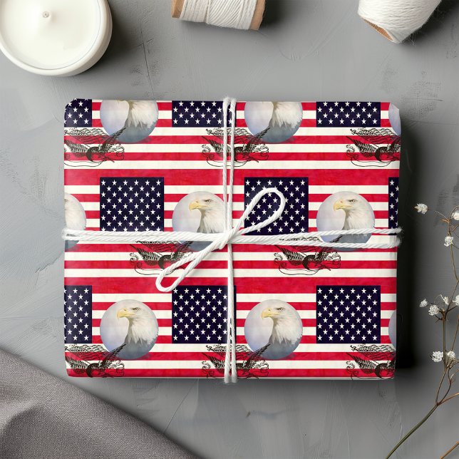 Papel De Presente Bandeira Americana E Águia (Criador carregado)