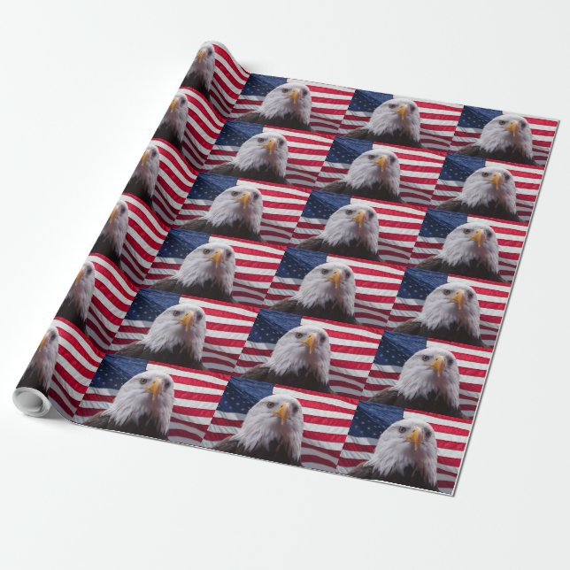 Papel De Presente Bandeira americana e águia careca (Desenrolado)