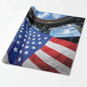 Papel De Presente Bandeira Americana Estação Espacial Órbita da Terr