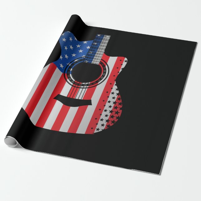Papel De Presente Bandeira Americana Guitarra Musicada Sofrida (Desenrolado)