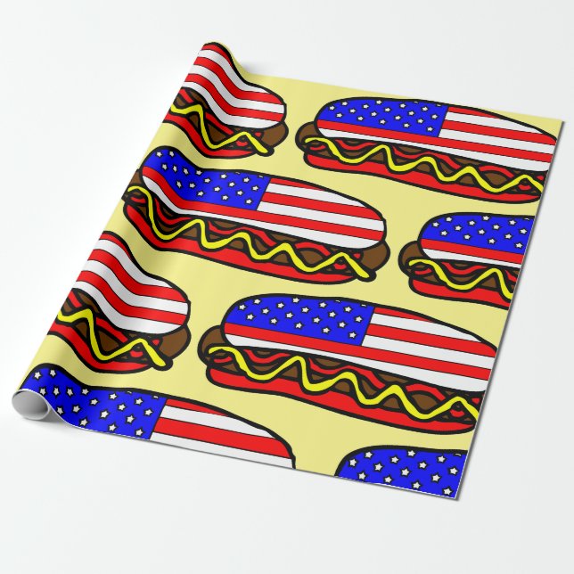 Papel De Presente Bandeira Americana Patriótica Cão Quente (Desenrolado)