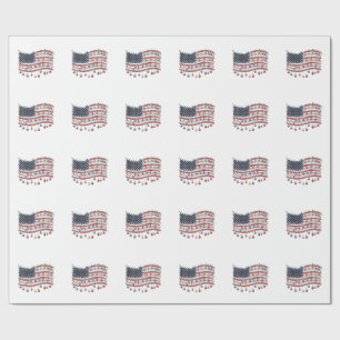 Papel De Presente Bandeira Americana Patriótica de Natal com Luzes