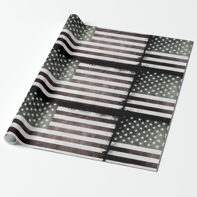 Papel De Presente Bandeira americana preto e branco (Desenrolado)