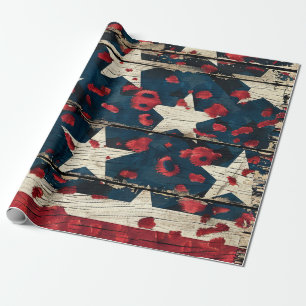 Papel De Presente Bandeira Americana Rústica com Estampa de Leopardo