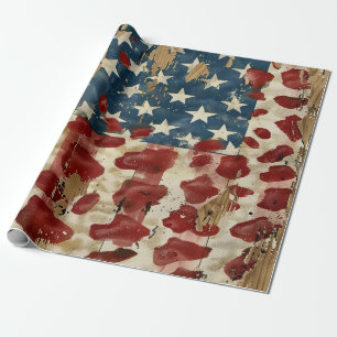 Papel De Presente Bandeira Americana Rústica com Estampa de Leopardo