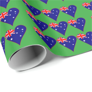 Papel De Presente Bandeira australiana em forma de coração funky com