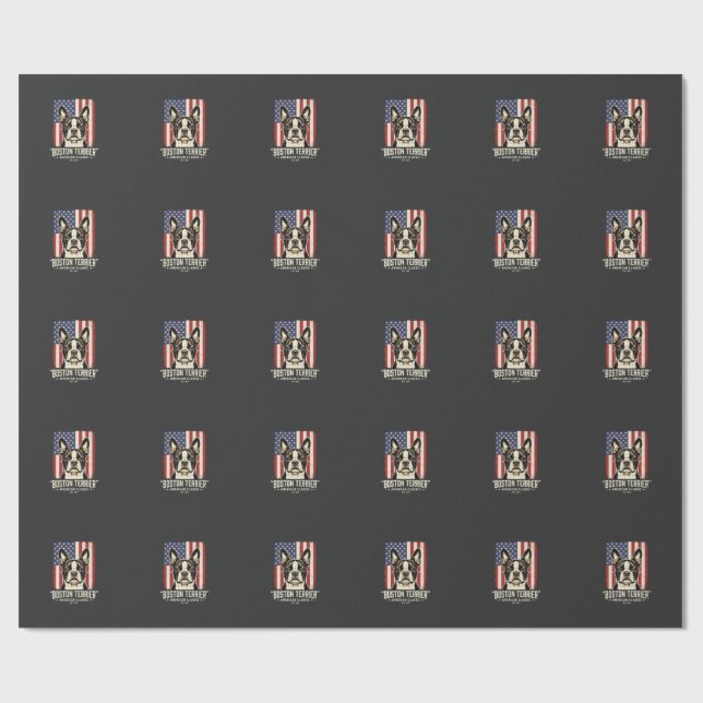 Papel De Presente Bandeira Clássica Americana Boston Terrier (Aberto)