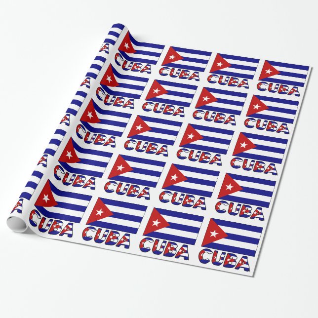 Papel De Presente Bandeira Cubana Azul Escuro e Cuba (Desenrolado)