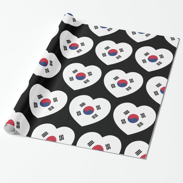 Papel De Presente Bandeira da Coreia do Sul Coração (Desenrolado)