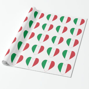 Papel De Presente Bandeira da Itália Coração Borda Vermelha