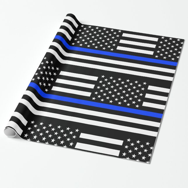Papel De Presente Bandeira da Polícia Thin Blue Line (Desenrolado)