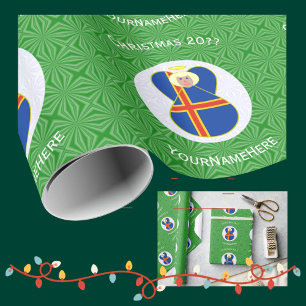 Papel De Presente Bandeira das Ilhas Åland Anjo de Natal Personaliza
