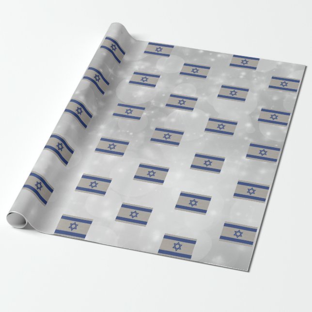 Papel De Presente Bandeira de Israel do Prata Azul de Zion (Desenrolado)