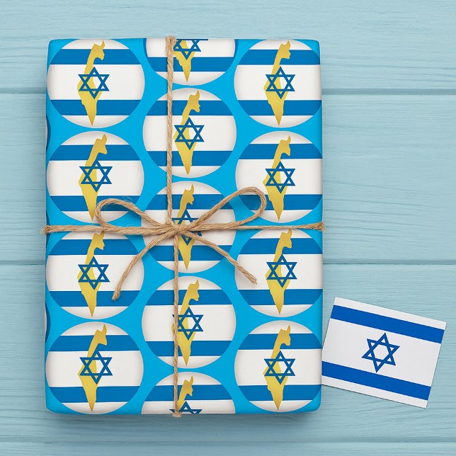 Papel De Presente Bandeira de Israel e Mapa Emblema Estrela de Davi  (Criador carregado)