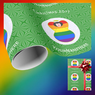 Papel De Presente Bandeira de Natal Anjo de Cabelo Preto Orgulho Gay