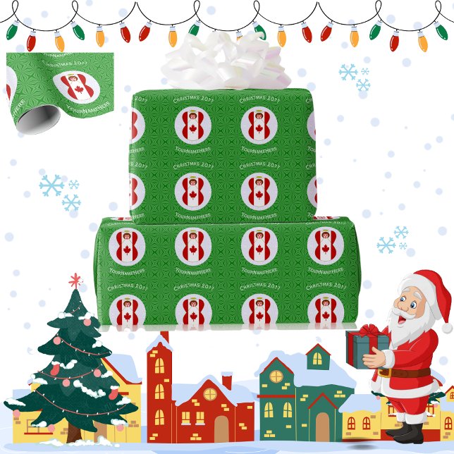 Papel De Presente Bandeira de Natal do Anjo Canadense Personalizada (Criador carregado)