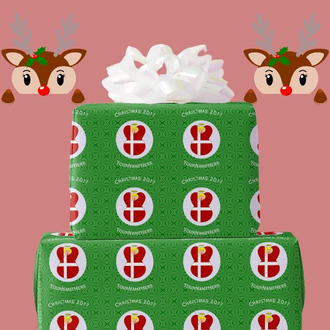Papel De Presente Bandeira de Natal do Anjo Dinamarquês Personalizad (Criador carregado)