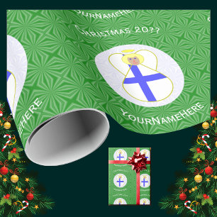 Papel De Presente Bandeira de Natal do Anjo Finlandês Personalizada 