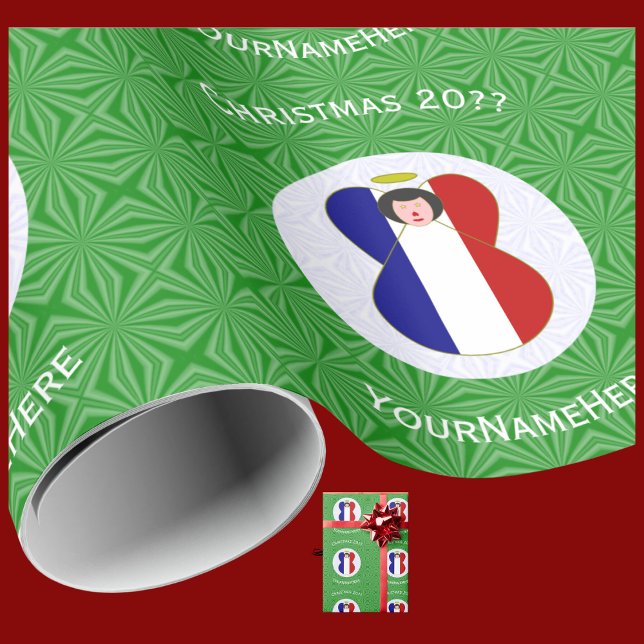 Papel De Presente Bandeira de Natal do Anjo Francês Personalizada (Criador carregado)