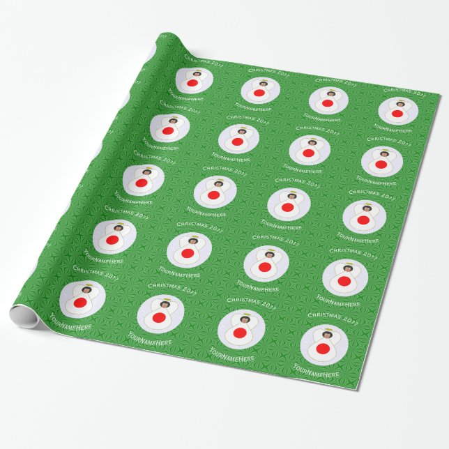 Papel De Presente Bandeira de Natal do Anjo Japonês Personalizada (Desenrolado)