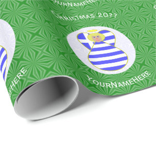 Papel De Presente Bandeira de Natal Personalizada Anjo Loiro Grego
