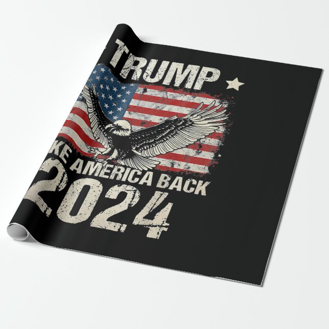 Papel De Presente Bandeira de Trump 2024 toma a América de volta hom (Desenrolado)
