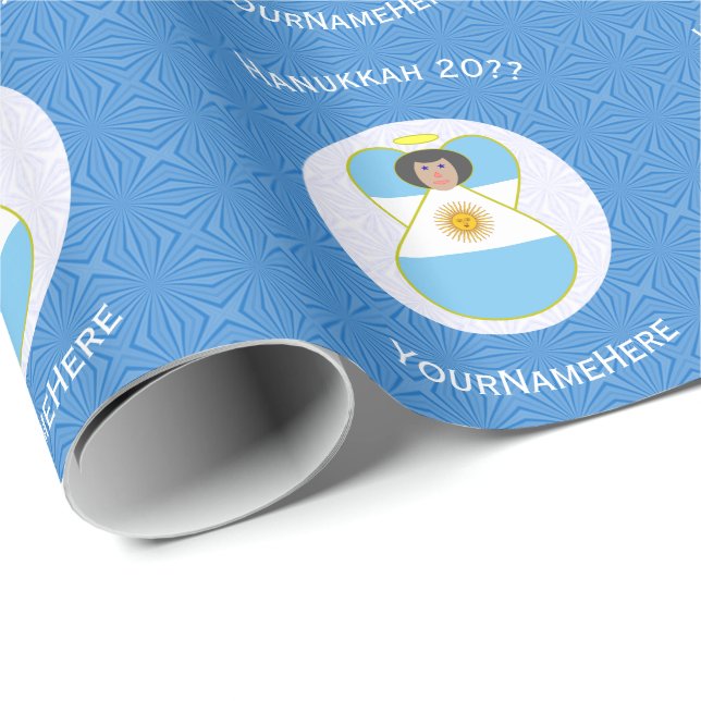 Papel De Presente Bandeira do Angel Hanukkah argentino personalizada (Ponta do rolo)