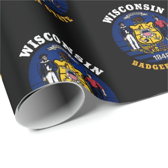 PAPEL DE PRESENTE BANDEIRA DO ESTADO DE WISCONSIN BADGER (Ponta do rolo)