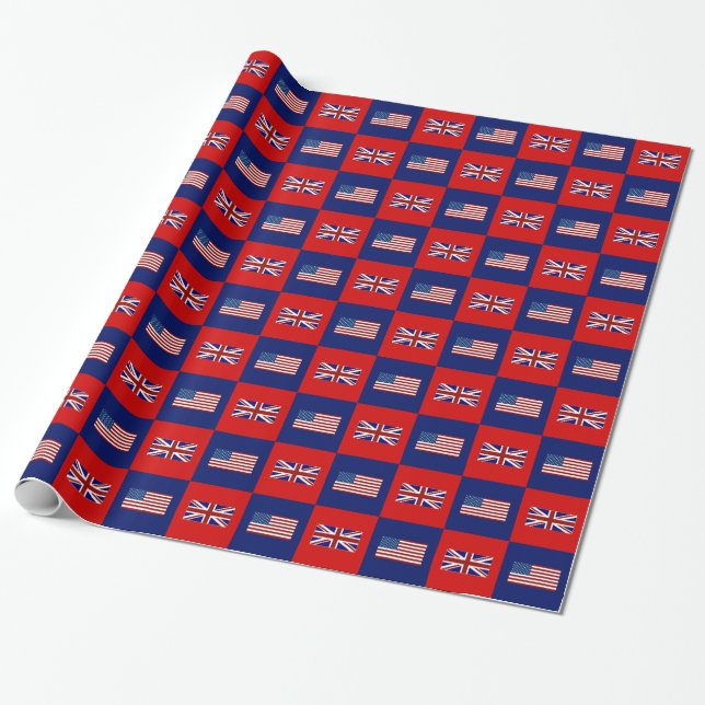 Papel De Presente Bandeira dos EUA & padrão da bandeira do Reino Uni (Desenrolado)
