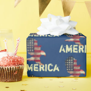 Papel De Presente Bandeira e águia careca com texto americano