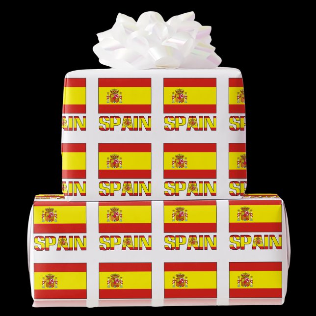 Papel De Presente Bandeira Espanhola de Azulejos (Gift wrapping paper with Tiled Spanish Flag and the word SPAIN below in the colors of the flag.)