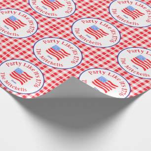 Papel De Presente Bandeira EUA Aquarela Festa 1776 Azul Vermelho Xad