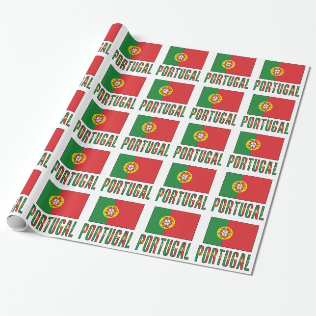 Papel De Presente Bandeira Portuguesa Preta Personalizada  (Desenrolado)
