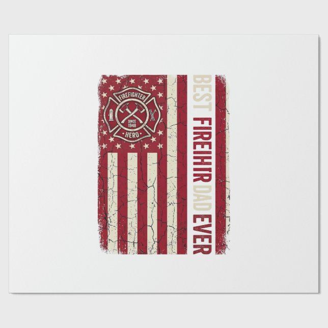 Papel De Presente Bandeira Vertical Pai Bombeiro Vintage (Aberto)