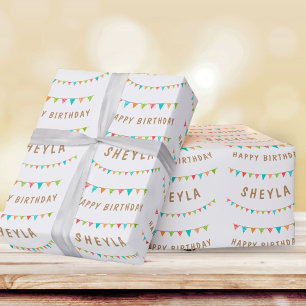 Papel De Presente Bandeiras Coloridas Divertidas Nome Feliz Aniversá
