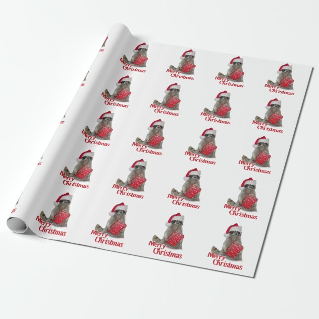 Papel De Presente Bandidinho Guaxinim do Papai Noel Feliz Natal (Desenrolado)