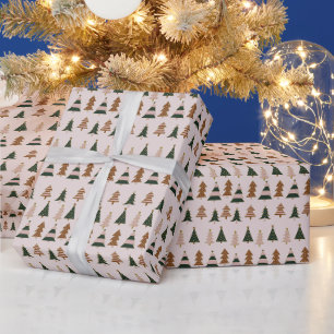 Papel De Presente Banha de Árvore de Natal Rosa e Verde Reproduzida